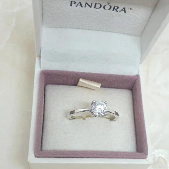 Pandora 925 Silver Sparkling Solitaire Ring 190052C01-60 - Ring Size 9 CZ - Box - Picture 2 of 4